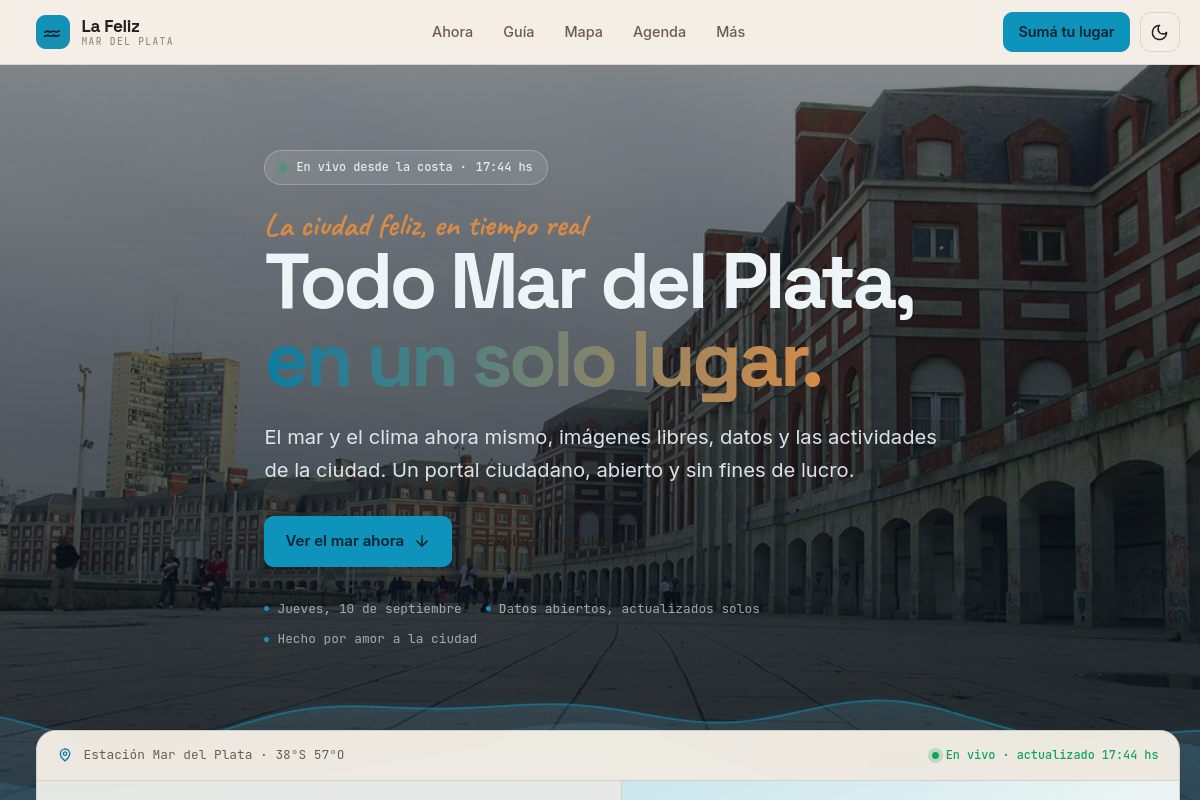 Captura del portal La Feliz — Mar del Plata