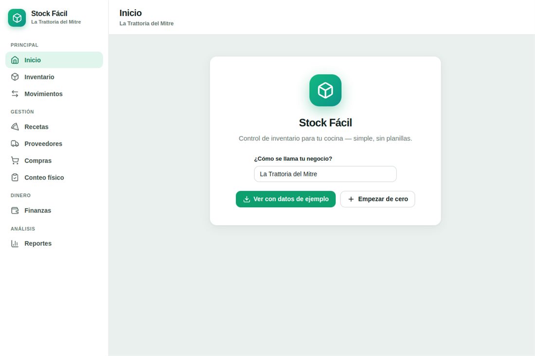 Captura del sistema Stock Fácil